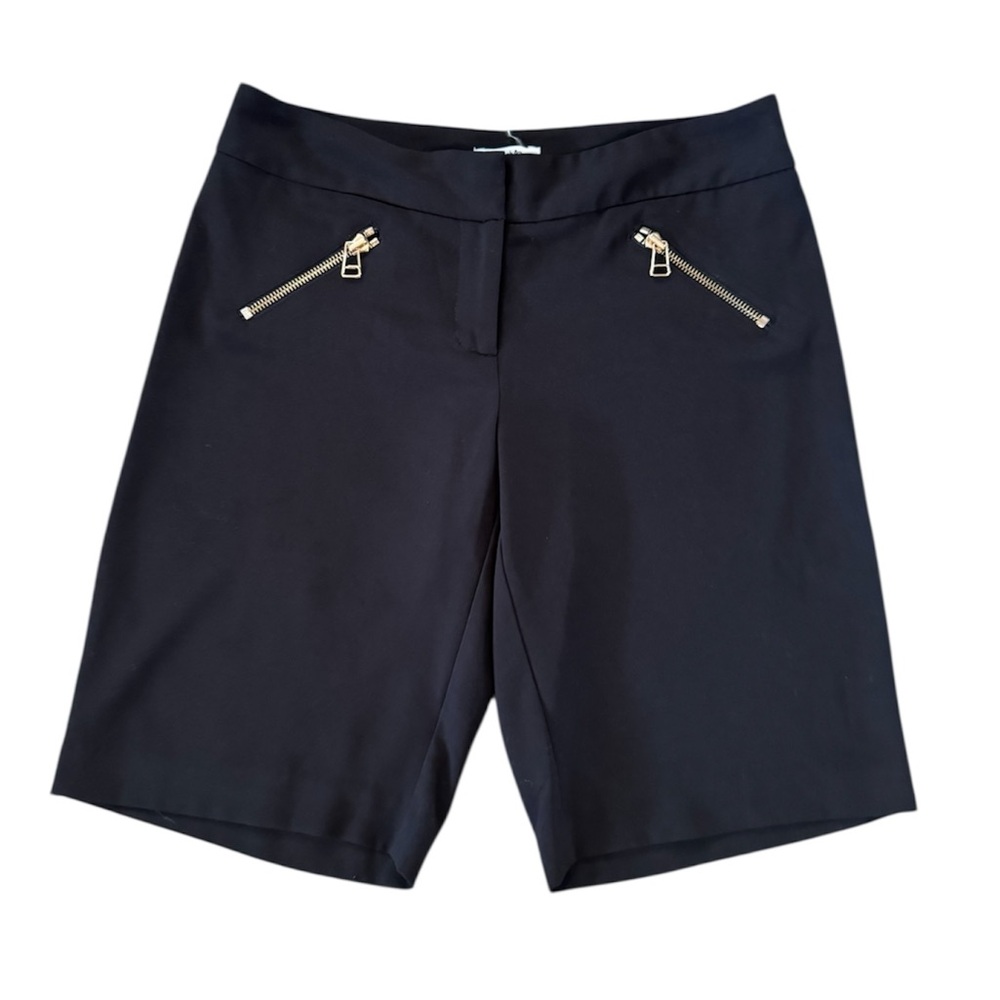 Vtg Cache Black Bermuda Dress Shorts Size 2 Gold Zippers City Classic EUC